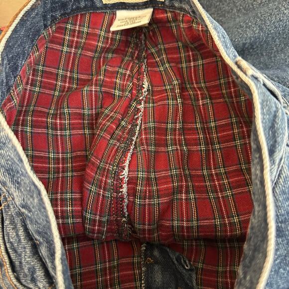 Women's VTG 90's LL Bean Red Blue Flannel Lined Relaxed Fit Denim Jeans Size 12P - Picture 8 of 8